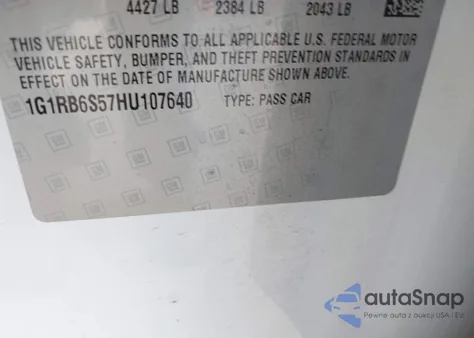 2017 Chevrolet Volt Premier z USA, uszkodzony, nr VIN 1G1RB6S57HU107640